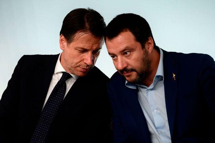 Deputy prime minister of Italy Matteo Salvini and Prime Minister Guiseppe Conti speak at a press conference - the Lega and Five Star Movement coalition have long campaigned to raise public spending