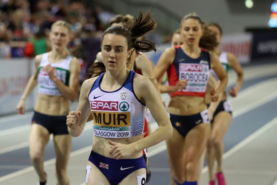 GLASGOW, SCOTLAND - MARCH 03:  Laura Muir of Great Britain in action during the final of the women's 1500m on day three of the 2019 European Athletics Indoor Championships at Emirates Arena on March 3, 2019 in Glasgow, Scotland.  (Photo by Ian MacNicol/Getty Images)