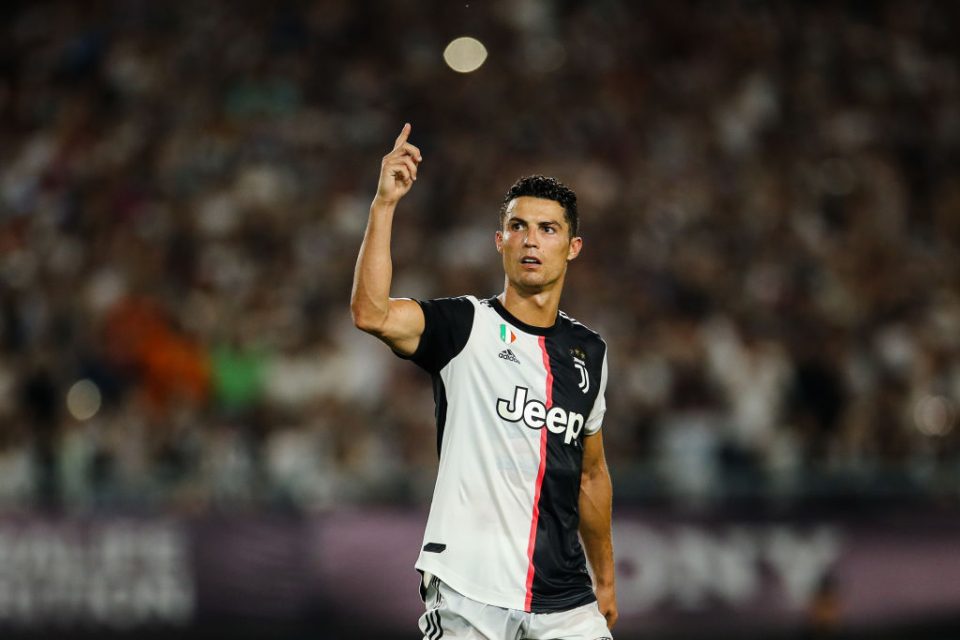 NANJING, CHINA - JULY 24: Cristiano Ronaldo of Juventus reacts after scoring during the penalty shootout of the International Champions Cup match between Juventus and FC Internazionale at the Nanjing Olympic Center Stadium on July 24, 2019 in Nanjing, China. (Photo by Yifan Ding/Getty Images)