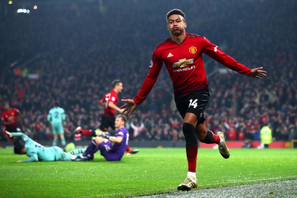 MANCHESTER, ENGLAND - DECEMBER 05: Jesse Lingard of Manchester United celebrates after scoring his team's second goal during the Premier League match between Manchester United and Arsenal FC at Old Trafford on December 5, 2018 in Manchester, United Kingdom. (Photo by Clive Brunskill/Getty Images)