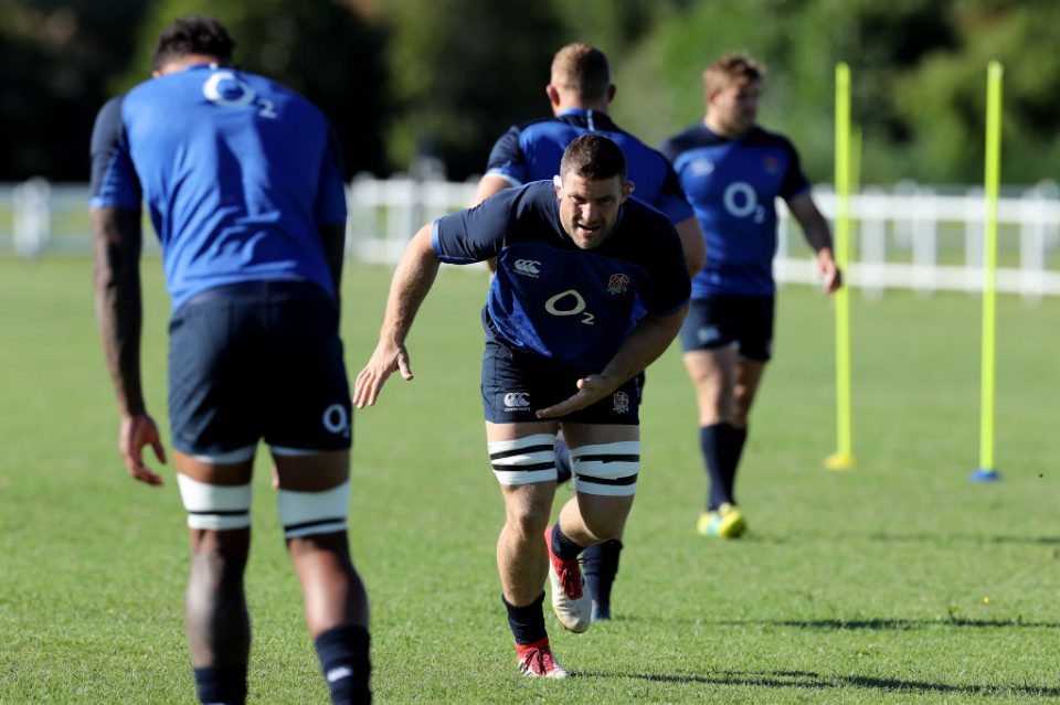 TREVISO, ITALY - SEPTEMBER 03: Mark Wilson (C) stretches during the England training session held on September 03, 2019 in Treviso, Italy. (Photo by David Rogers/Getty Images)