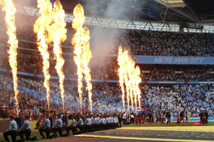 LONDON, ENGLAND - MAY 18: General view inside the stadium as players walk out prior to the FA Cup Final match between Manchester City and Watford at Wembley Stadium on May 18, 2019 in London, England. (Photo by Alex Morton/Getty Images)