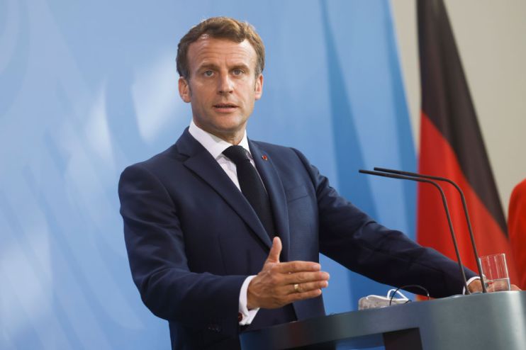 German Chancellor Angela Merkel And French President Emmanuel Macron Give A News Statement In Berlin