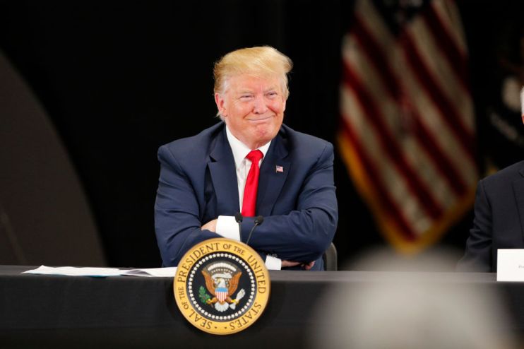 President Trump Attends Roundtable Discussion On Economy And Tax Reform At Trucking Equipment Company In Minnesota