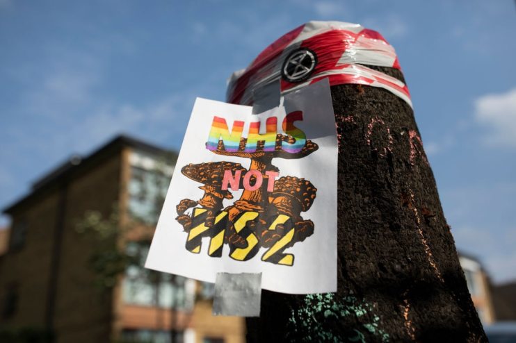 Environmental protestors have this morning targeted HS2 sites across London, including at Euston station, saying that money from the project should be funnelled to the NHS instead.