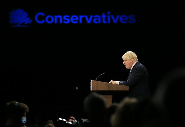 British PM Boris Johnson arrives for final day of Conservative Party annual conference in Manchester