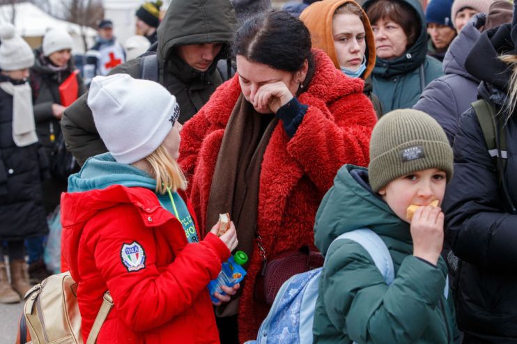Refugees on Ukrainian-Slovak international border