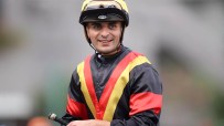 Andrea Atzeni celebrates with David Hayes after My Mars wins, ending the stables 56-race losing streak at Lucky Stars event.