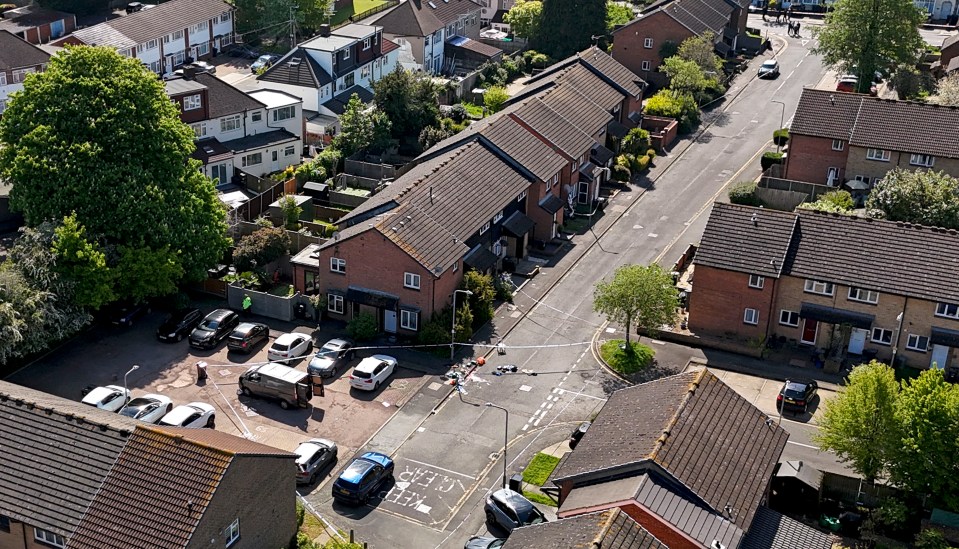 Police tape around a van on Laing Close in Hainault, east London following reported stabbings and attacks on police officers.  Photo credit should read: Jordan Pettitt/PA Wire