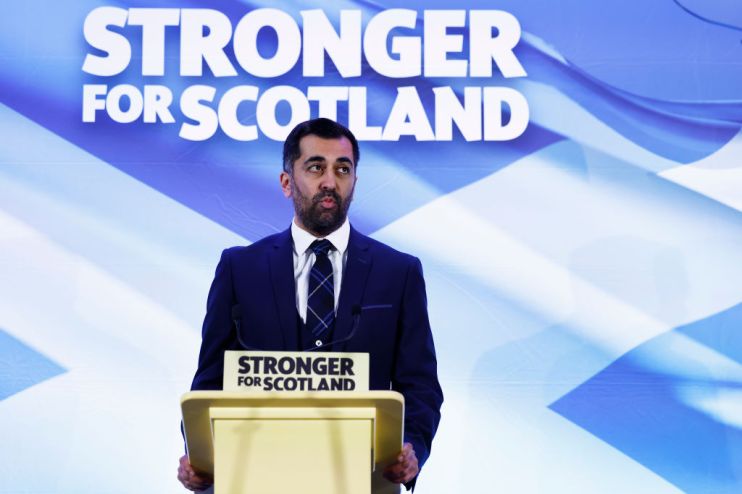 EDINBURGH, SCOTLAND - MARCH 27: Scotland's Health Minister and SNP MSP, Humza Yousaf speaks after being elected as new SNP party leader, at Murrayfield on March 27, 2023 in Edinburgh, Scotland. After six weeks of campaigning the Scottish National Party elects Humza Yousaf as their leader who will also become Scotland's First Minister. (Photo by Jeff J Mitchell/Getty Images)