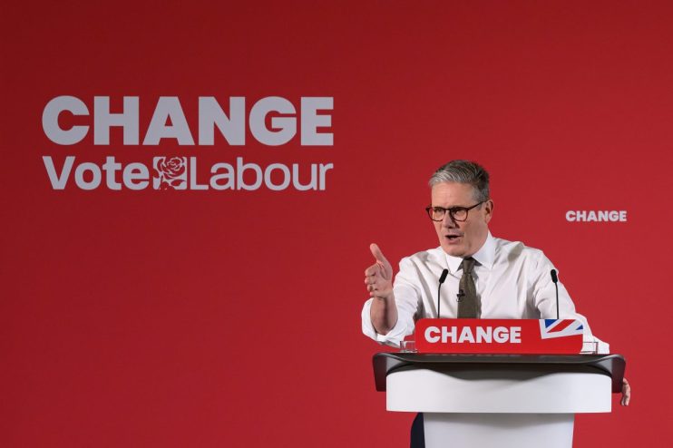 LANCING, ENGLAND - MAY 27: Labour Party leader Keir Starmer addresses party members and media in Lancing Parish Hall during a campaign appearance on May 27, 2024 in Lancing, England. Labour had shown a persistent lead in national polling as of last week, when a snap general election was called for July 4. (Photo by Leon Neal/Getty Images)