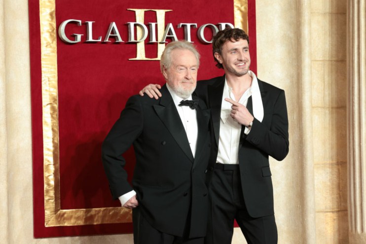 Ridley Scott and Paul Mescal attend Gladiator II The Royal Film Performance and Global Premiere at Leicester Square on 13 November, 2024 in London. (Photo by Shane Anthony Sinclair/Getty Images)