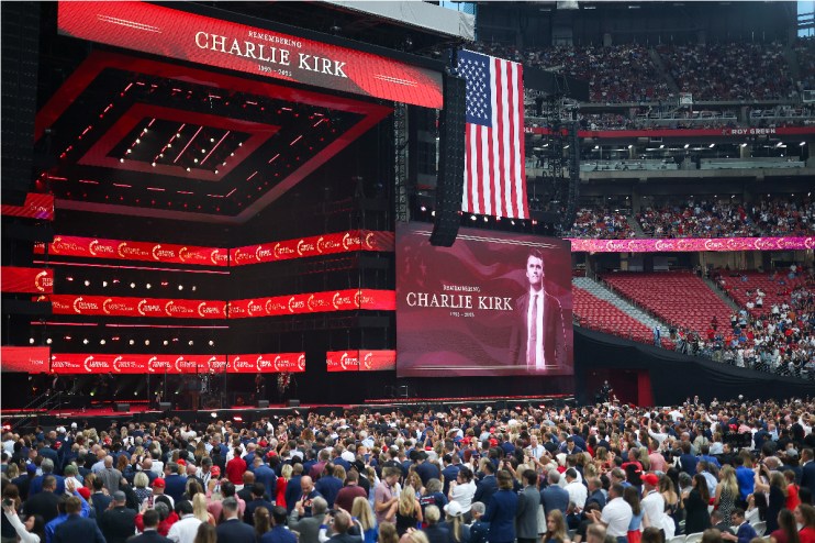 Charlies funeral service attended by mourners, highlighting AI chatbot controversy over Charlie Kirks death announcement.