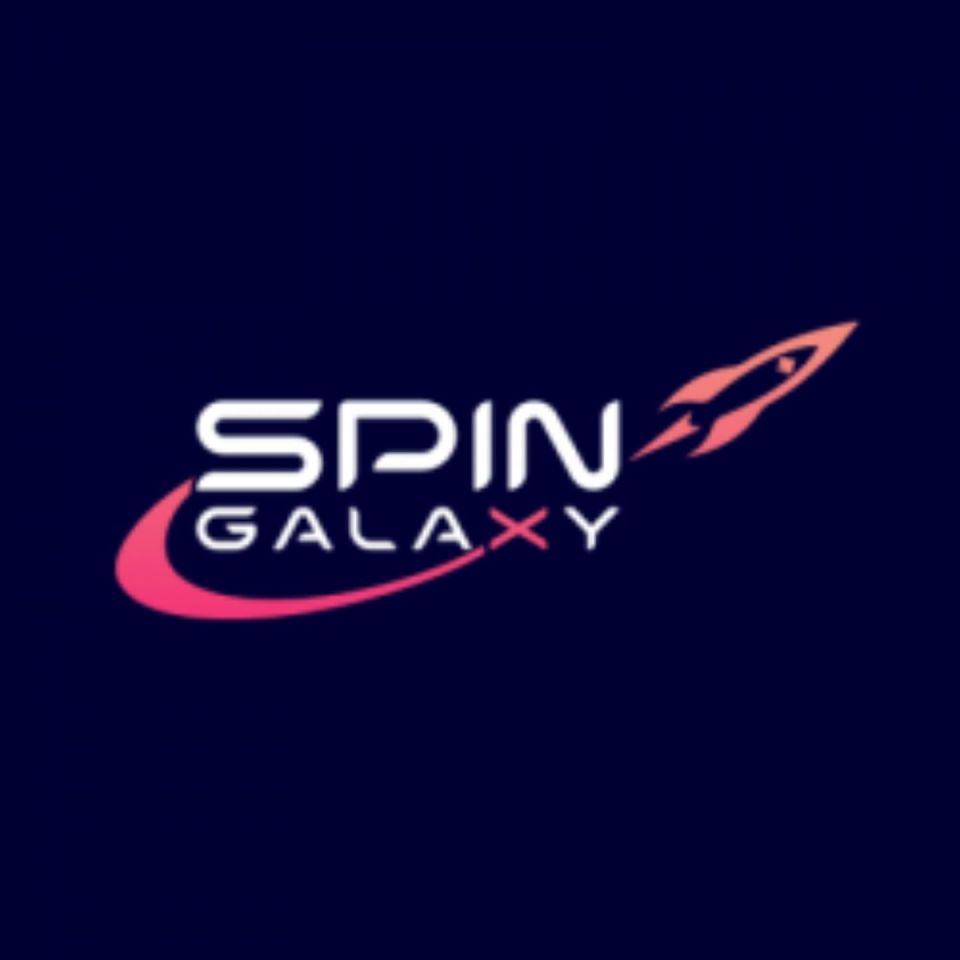 Spin Galaxy Casino logo featuring a vibrant, modern design with bold typography and cosmic elements for a gaming website.
