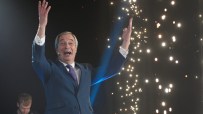 Nigel Farage watching fireworks display during a public event, highlighting celebration and political engagement