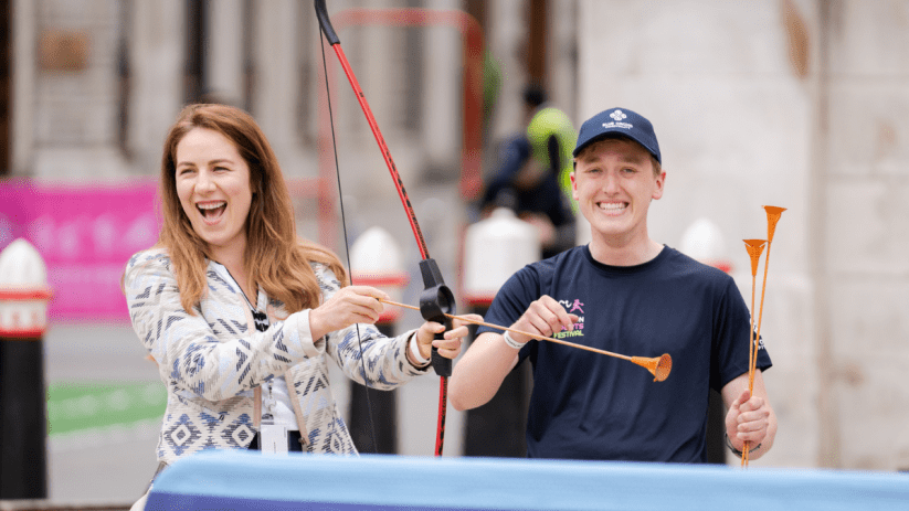 Participants engaging in various sports activities at the London sports festival, showcasing community and athletic spirit.