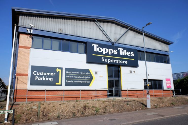 Topps Tiles showroom interior showcasing a variety of tile designs and patterns for home and commercial renovations.