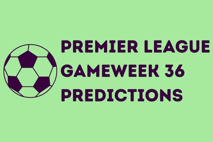 Premier League Gameweek 36 predictions chart with team logos and match fixtures