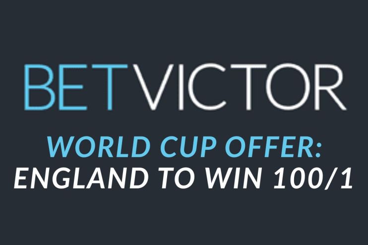 BetVictor World Cup promotion showcasing Englands 1001 odds to win, highlighting betting offer for the tournament.
