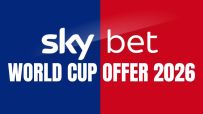 Sky Bet promotional banner for 2026 World Cup offer, featuring vibrant colors and football-themed graphics