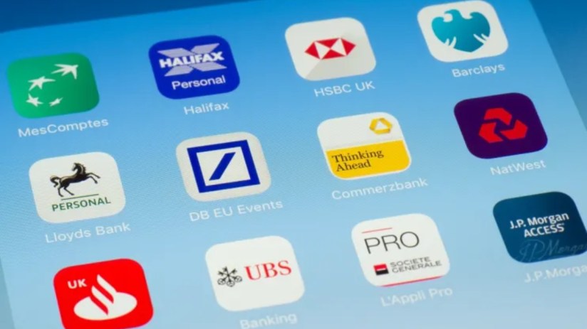 Banking app interface showing financial transactions and account balance on a smartphone screen, emphasizing digital finan...