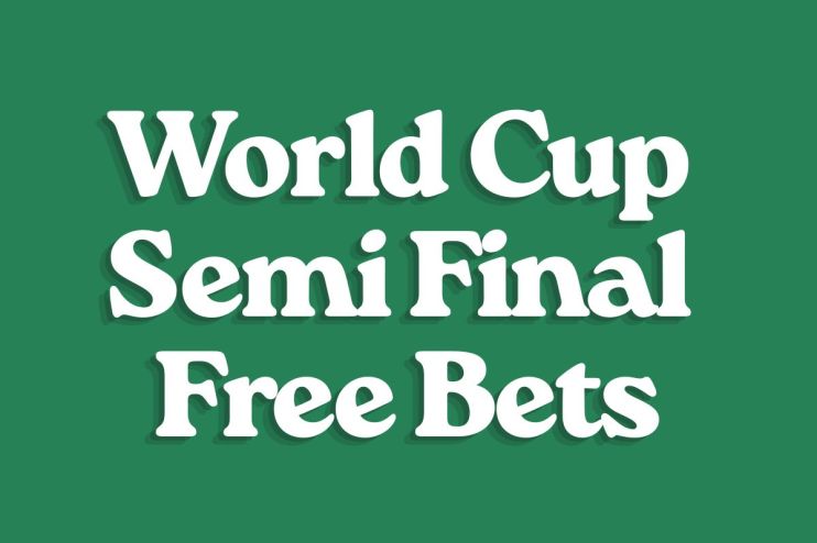 Excited fans holding banners at World Cup semi-final, showcasing vibrant team colors and anticipation for free bet offers