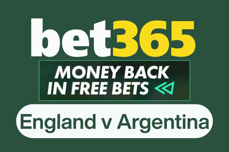 England vs Argentina match promotion with bet365 offering money back in free bets, highlighting the betting offer details
